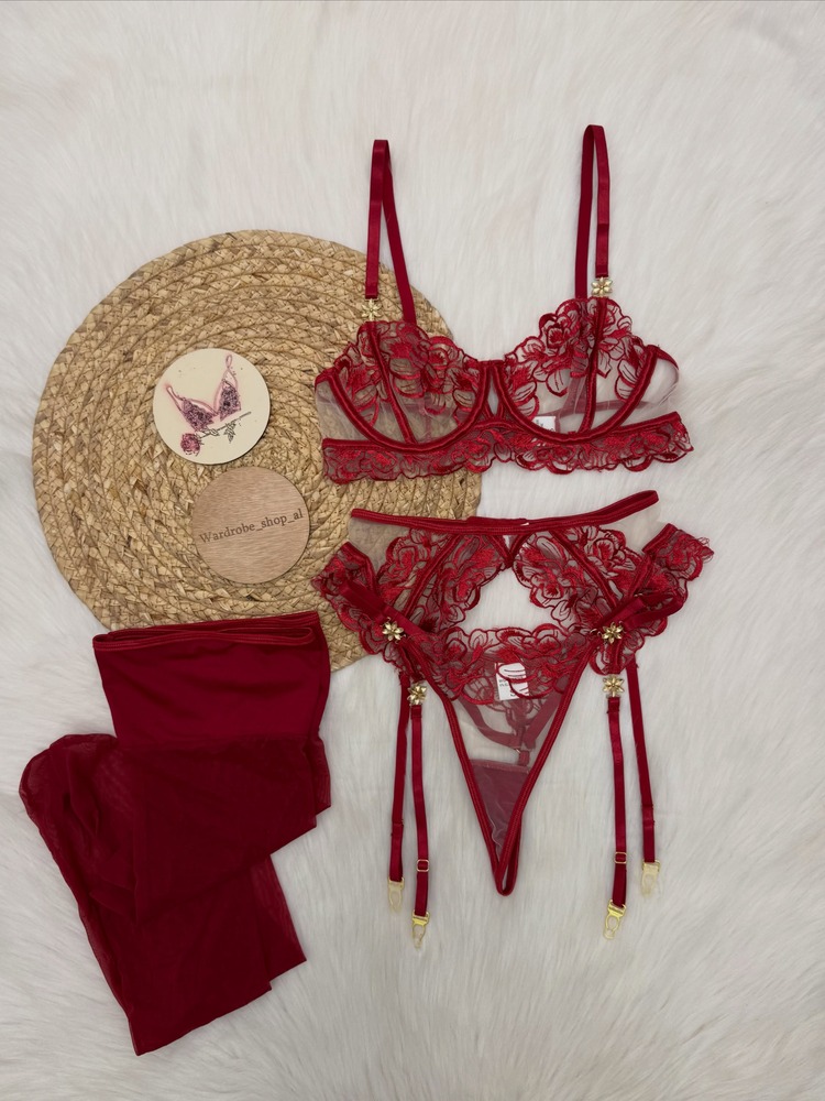 Women's Burgundy Lace Lingerie - огляд і ціна Lace Bralette Set